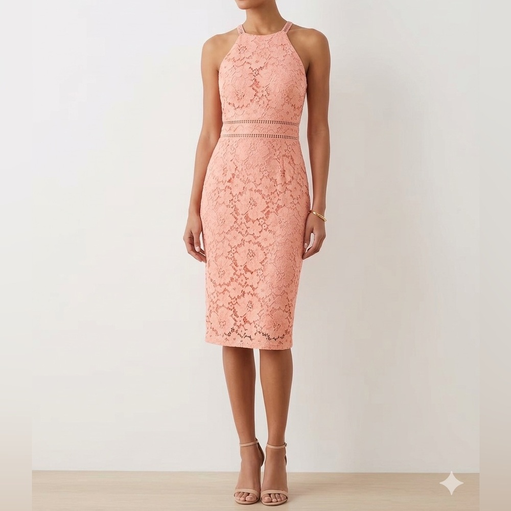 Vince Camuto Sleeveless Lace Midi Dress in Peach